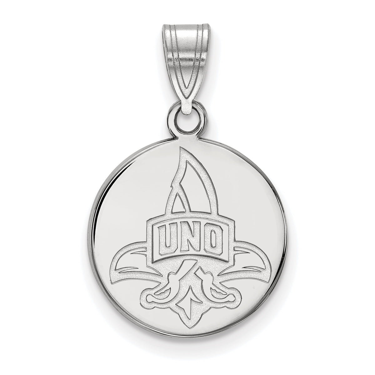 Sterling Silver Official Licensed Collegiate University of New Orleans (UNO) Medium Disc Pendant