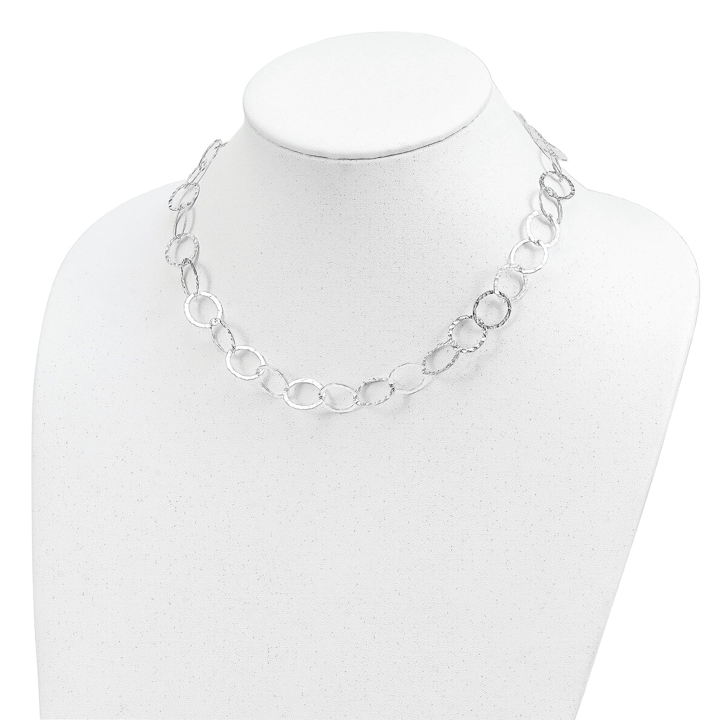 Sterling Silver Fancy Hammered Necklace 18 Inches