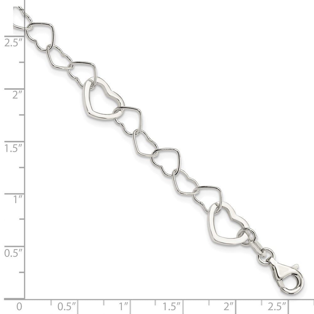 Sterling Silver Polished Fancy Link Heart Bracelet 7.5 inches