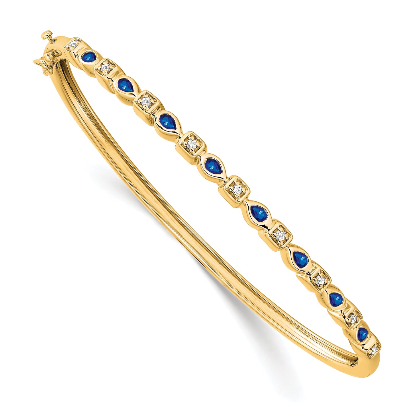 14k Complete Sapphire and 1/10 carat Diamond Hinged Bangle Bracelet