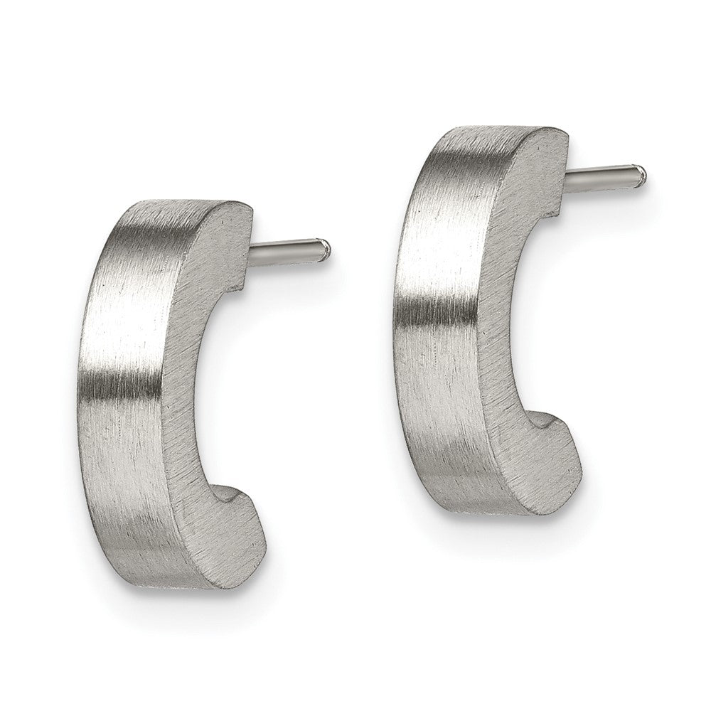 Stainless Steel Brushed J Hoop Post Earrings