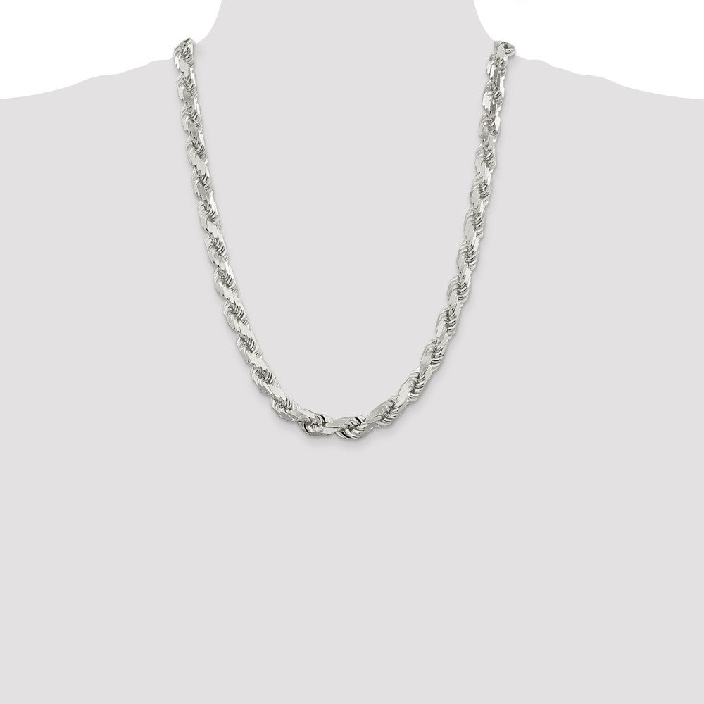 Sterling Silver 9.0mm Diamond-cut Rope Chain 24 Inches