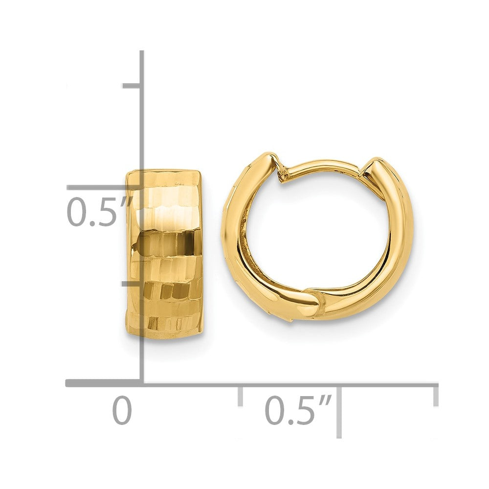 14K Polished and Diamond-cut Huggie Hoop Earrings