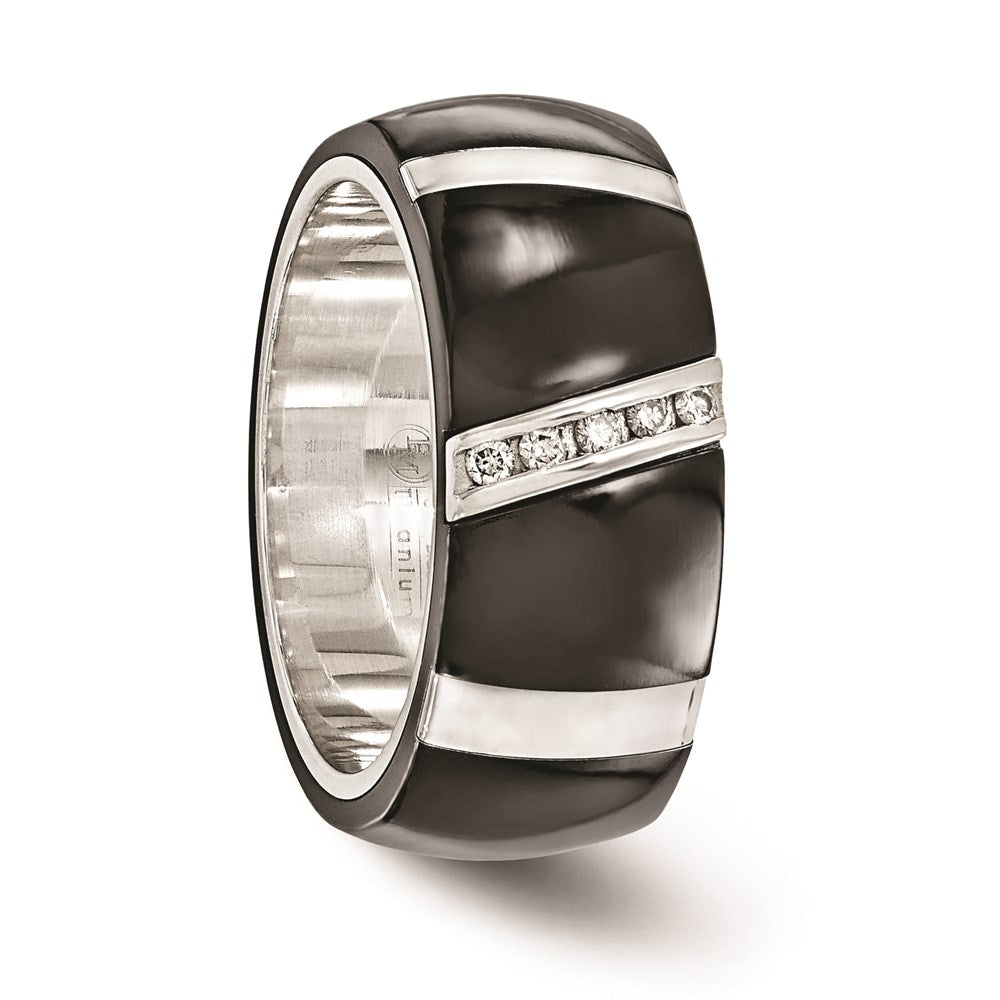 Edward Mirell Black TI & Sterling Silver .10ctw Diamond Polished Ring