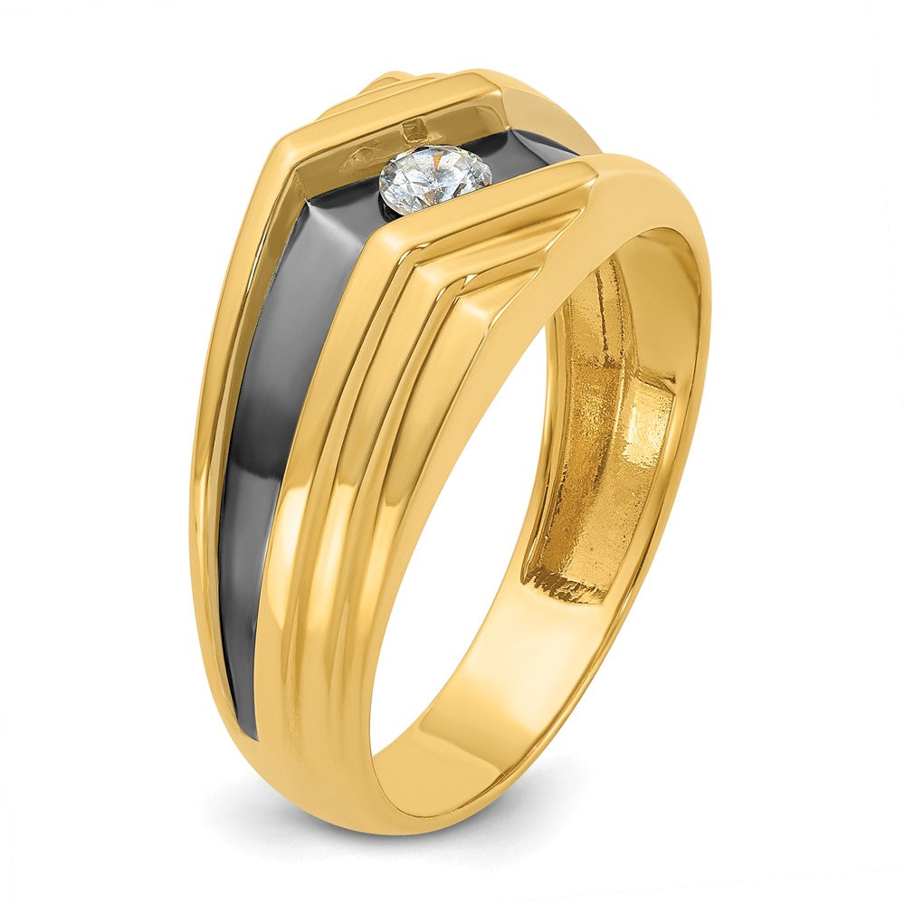 IBGoodman 10k with Black Rhodium Men's Polished and Grooved 1/6 Carat A Quality Diamond Ring