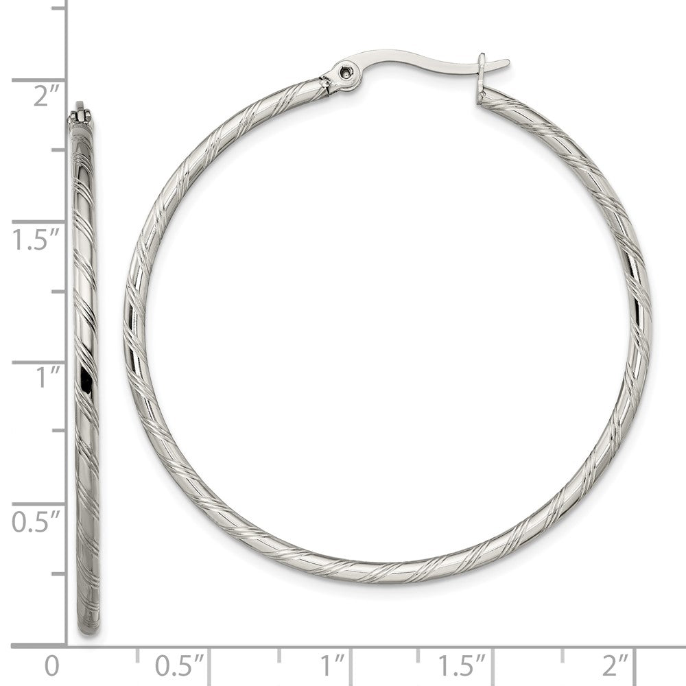 Stainless Steel Polished and Textured Hoop Earrings