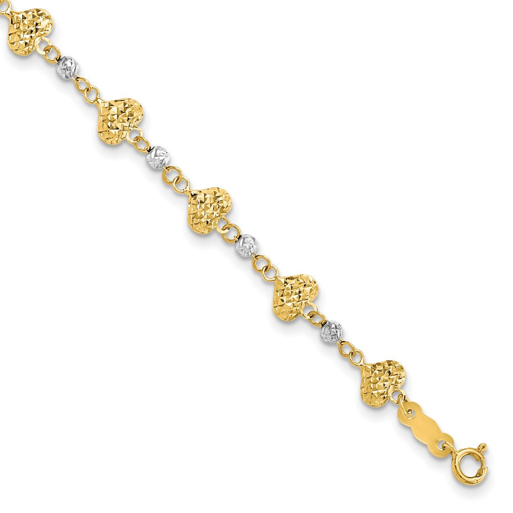 14K Two Tone D/C Heart Link Bracelet 7 inches