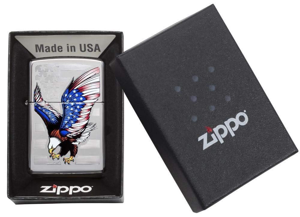 Zippo Flag Design Eagle High Polish Chrome Pocket Lighter