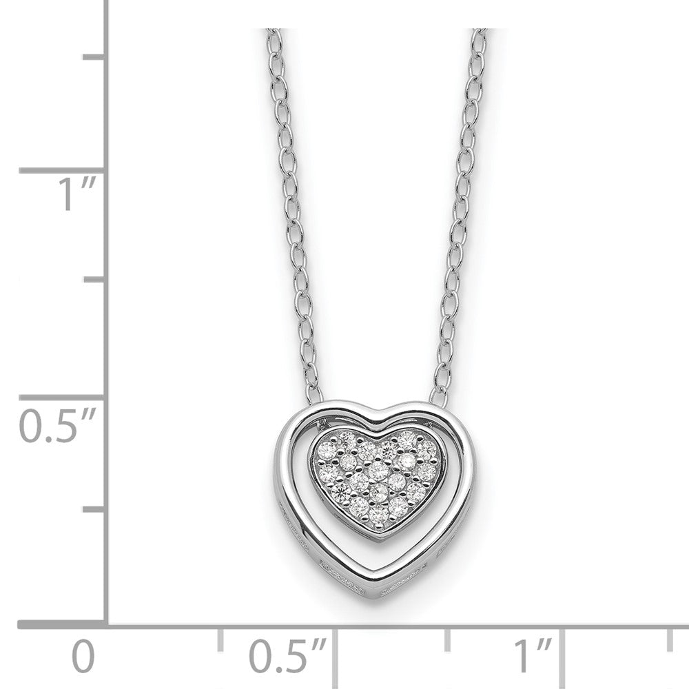 Cheryl M Sterling Silver Rhodium-plated Brilliant-cut CZ Double Heart 18 Inch Necklace 18 Inches