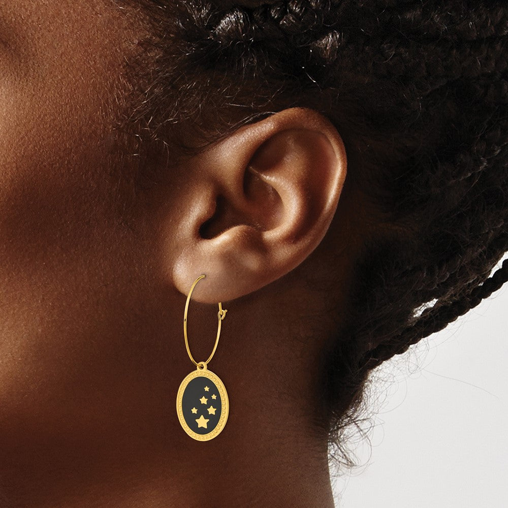 Stainless Steel Polished Yellow IP Enameled Stars Dangle Hoop Earrings
