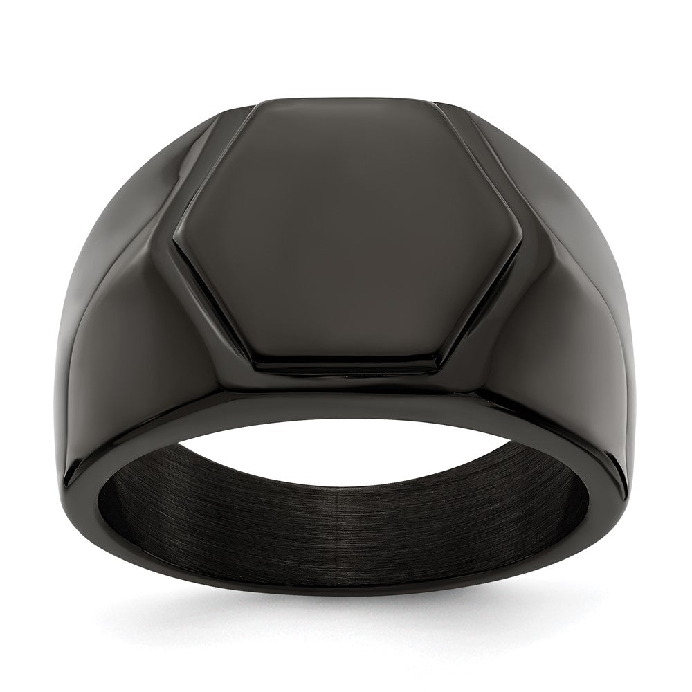 Stainless Steel Polished Black IP-plated Signet Ring Size - 12