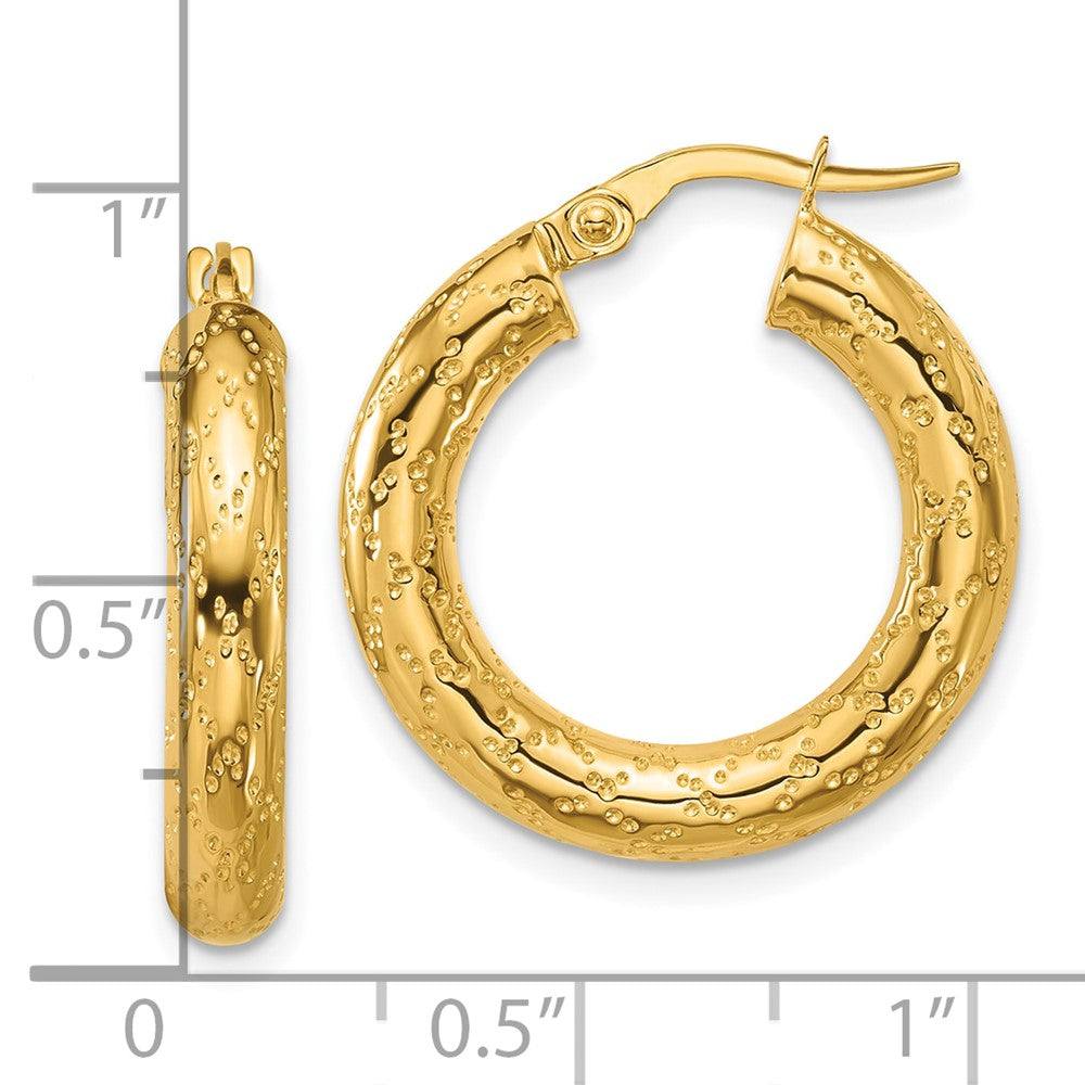14K Polished Patterned Round Hoop Earrings