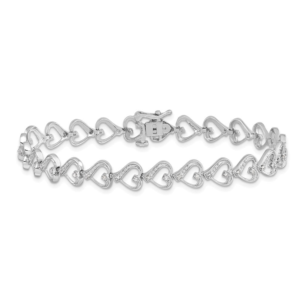 Sterling Silver Rhodium-plated Diam. Heart Bracelet 7 inches
