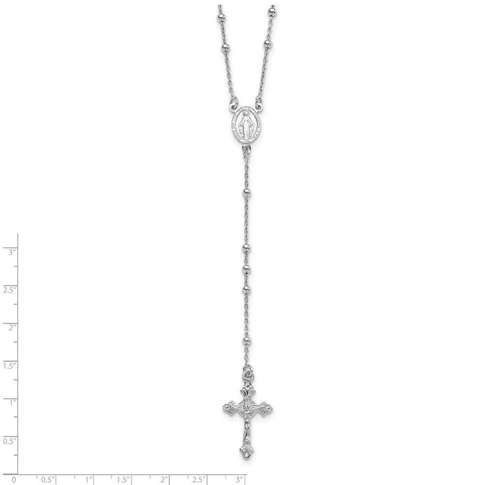 Sterling Silver Rhodium-plated Polished Beaded Rosary 24 inch Necklace 24 Inches