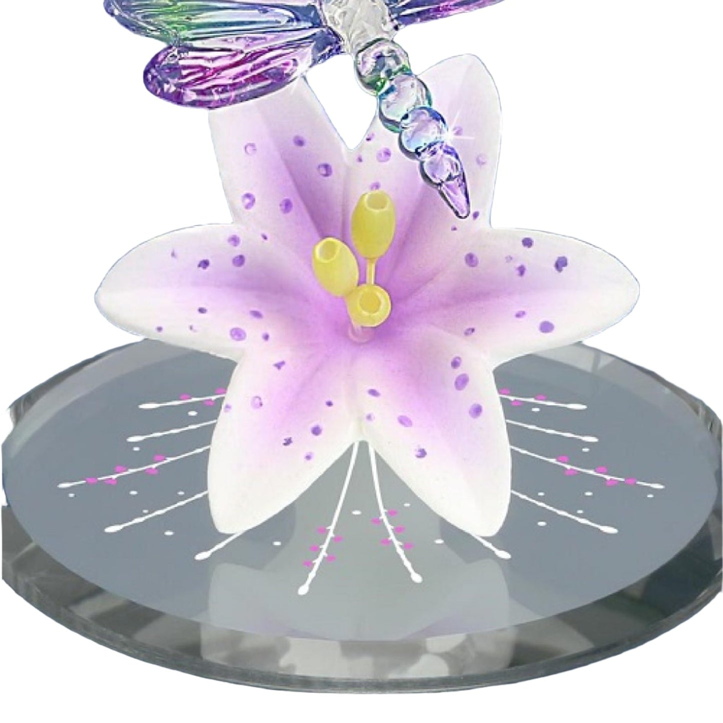 Dragonfly and Lavender Lily with Base Handcrafted Glass Figurine QGM21696