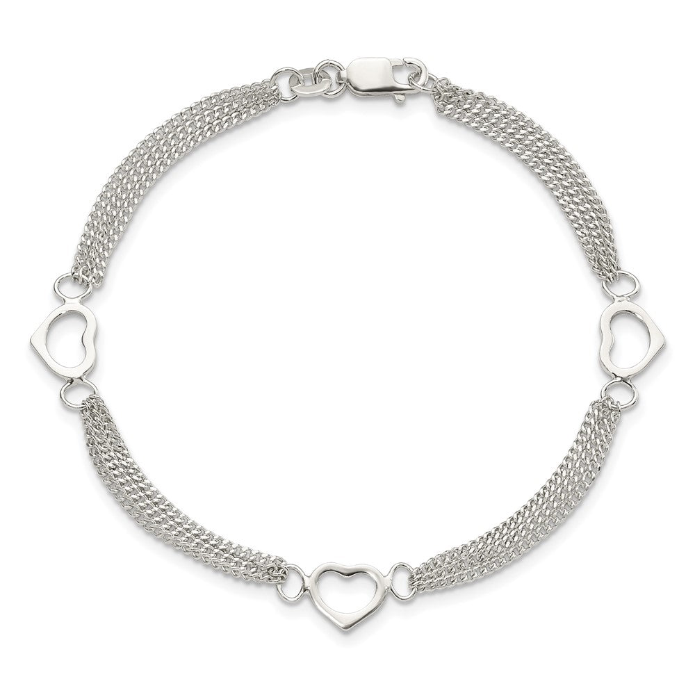 Sterling Silver Polished Multi-strand Heart 7in Bracelet 7 inches