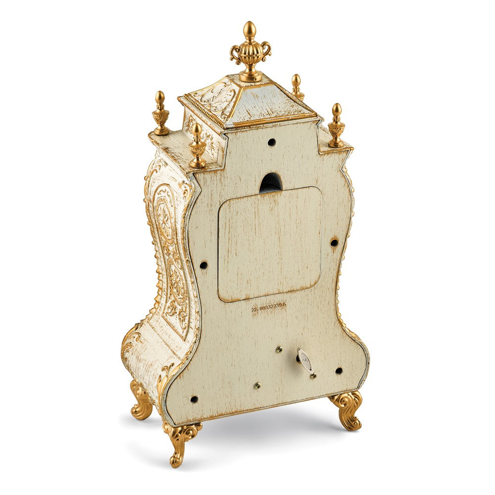 Antiqued White and Gold-tone Accent Musical Mantel Clock with Drawer (Plays Magic Flute)