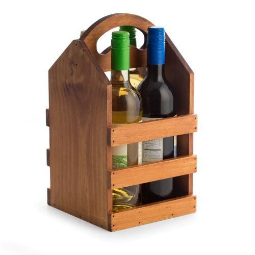 Bey Berk Black Four Wine Bottle Caddy with Handle