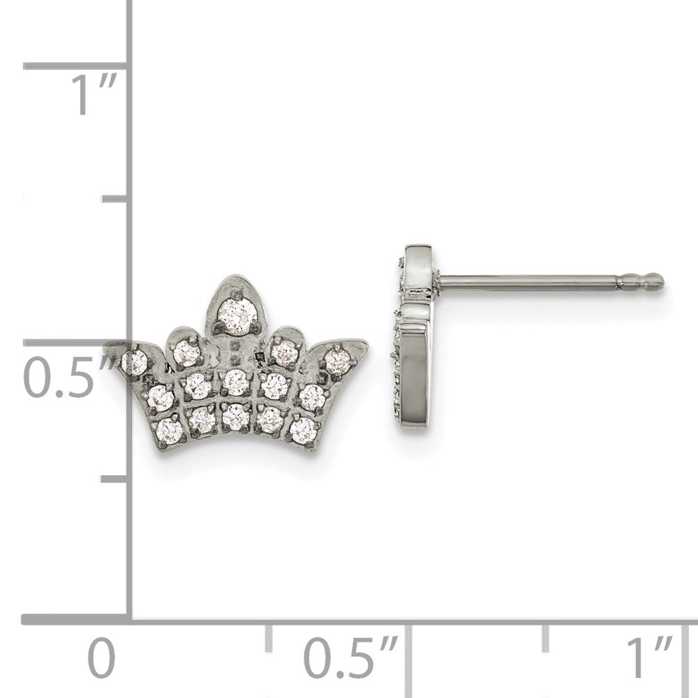 Stainless Steel Polished with CZ Crown Post Earrings