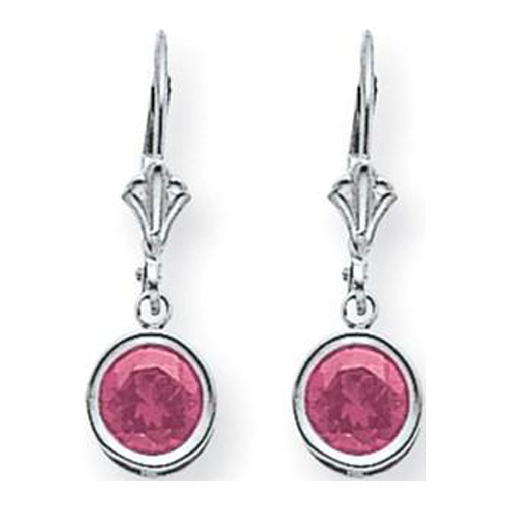 14k White Gold 6mm Pink Sapphire leverback earring