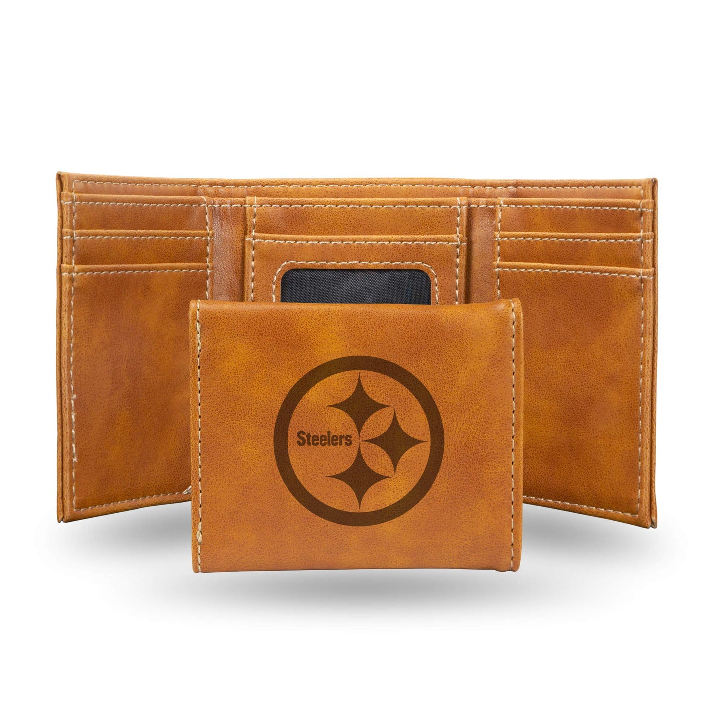 Football Rico Industries Pittsburgh Brown Laser Engraved Trifold Laser Engraved Tri-Fold Wallet - Men's Accessory