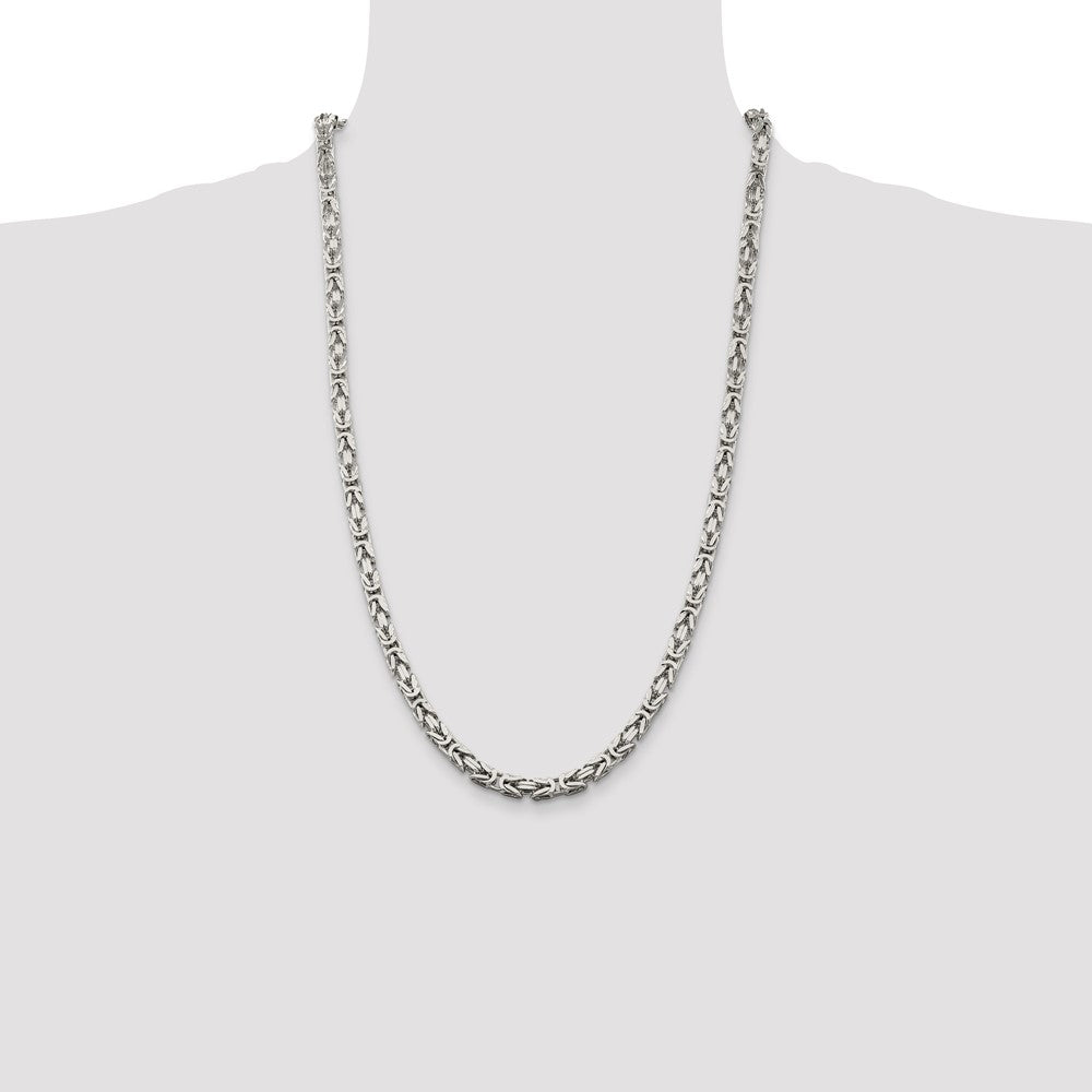 Sterling Silver 5mm Byzantine Chain 26 Inches
