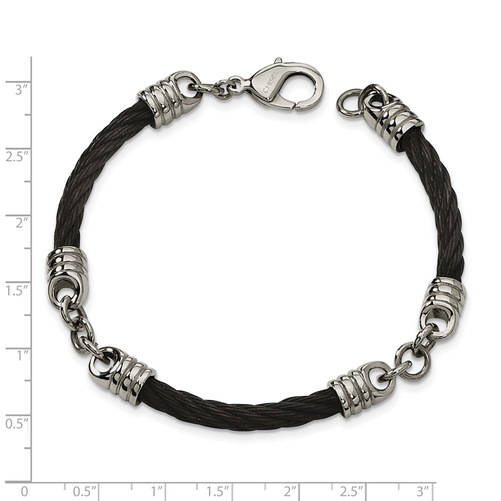 Stainless Steel Polished Black IP-plated Wire 9in Bracelet 9 inches