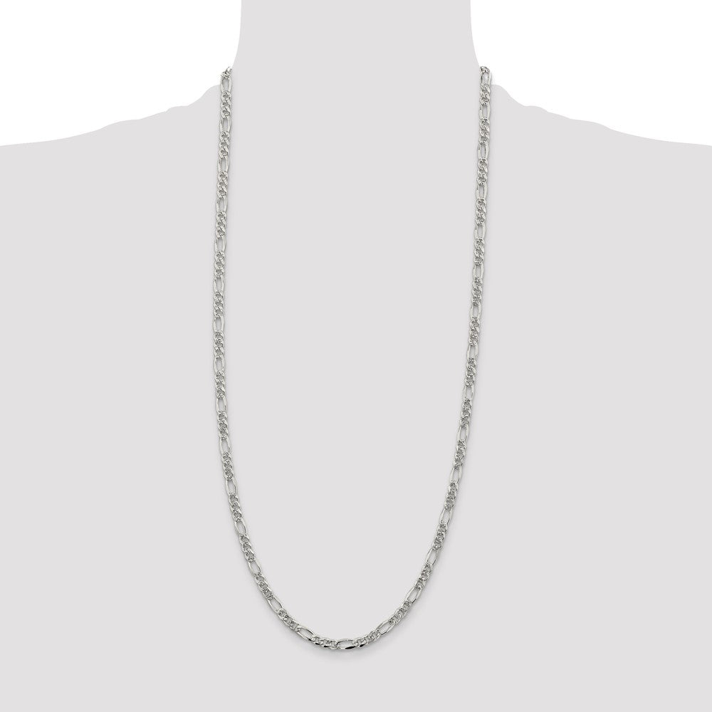 Sterling Silver 4.3mm Pav‚ Flat Figaro Chain 30 Inches