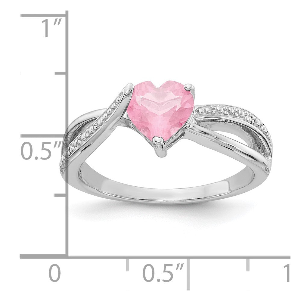 Sterling Silver Heart Shaped Pink CZ & Diamond Ring