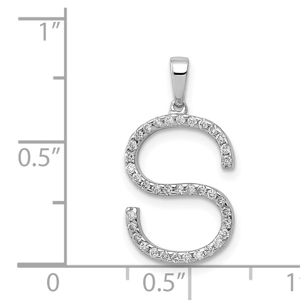 14K White Gold Diamond Letter S Initial Pendant
