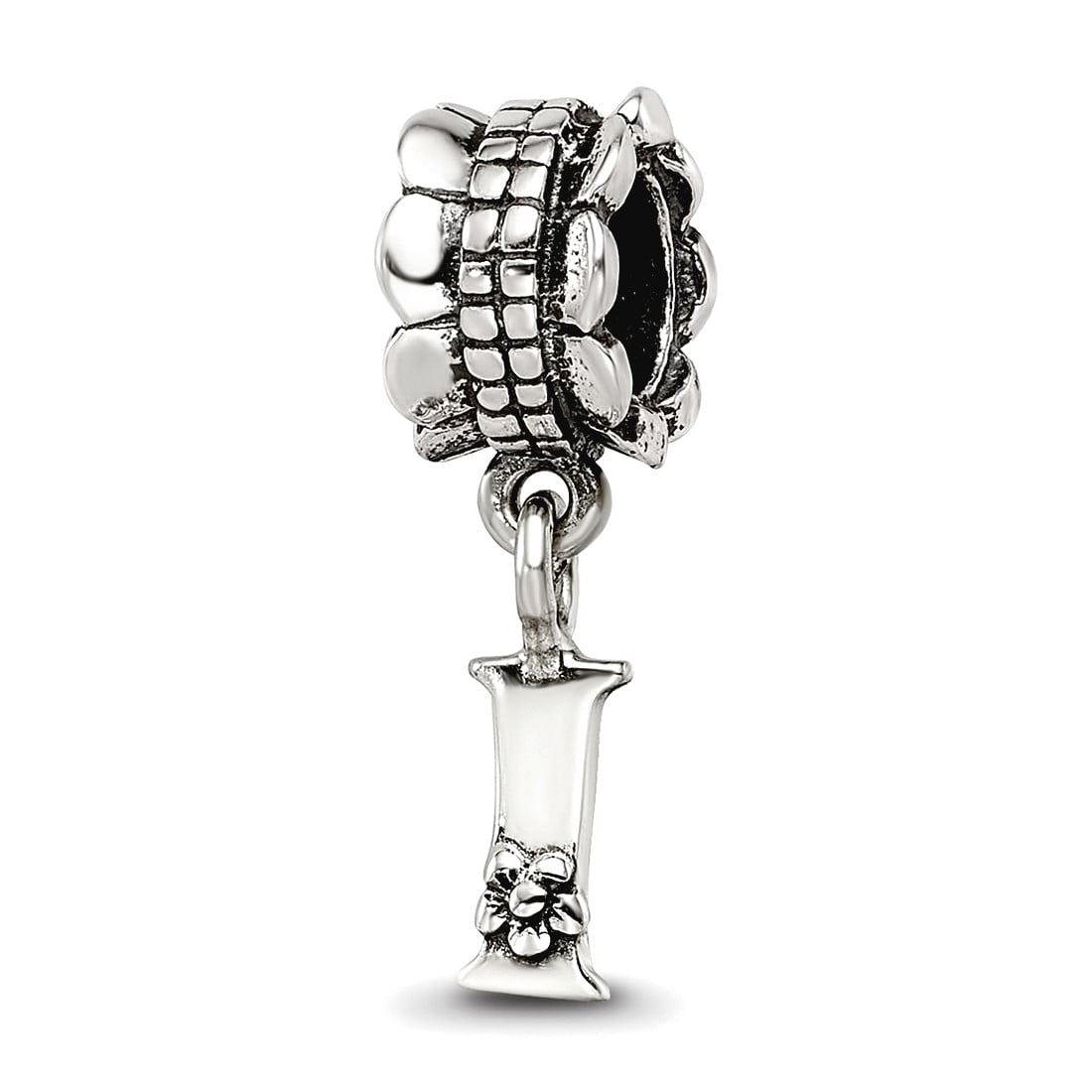 925 Sterling Silver Polished Artisan Oxidized Reflections Letter Name Personalized Monogram Initial I Dangle Bead Charm