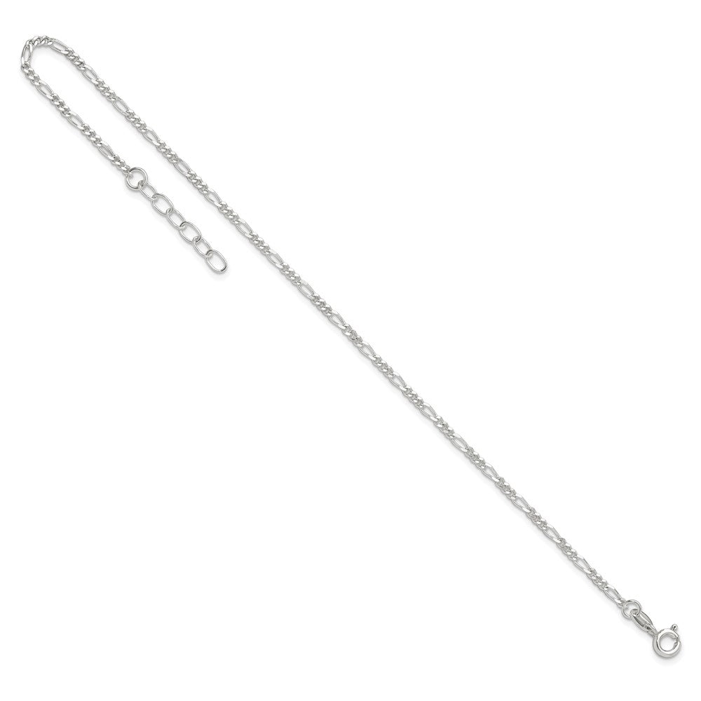 Sterling Silver Diamond Cut Polished Figaro 9in Plus 1in ext. Anklet 9 inches
