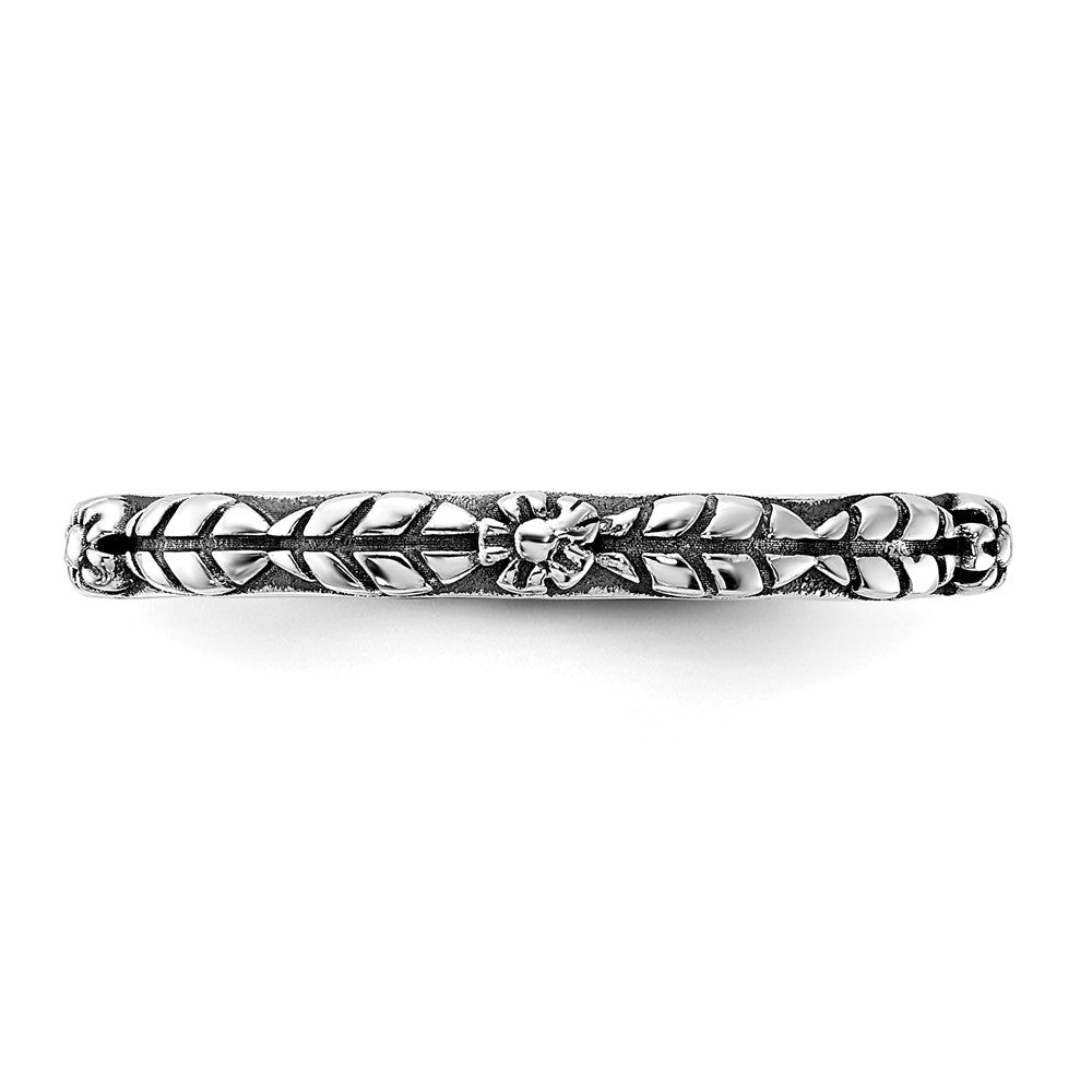 Sterling Silver Stackable Expressions Oxidized and Textured Flowers Ring