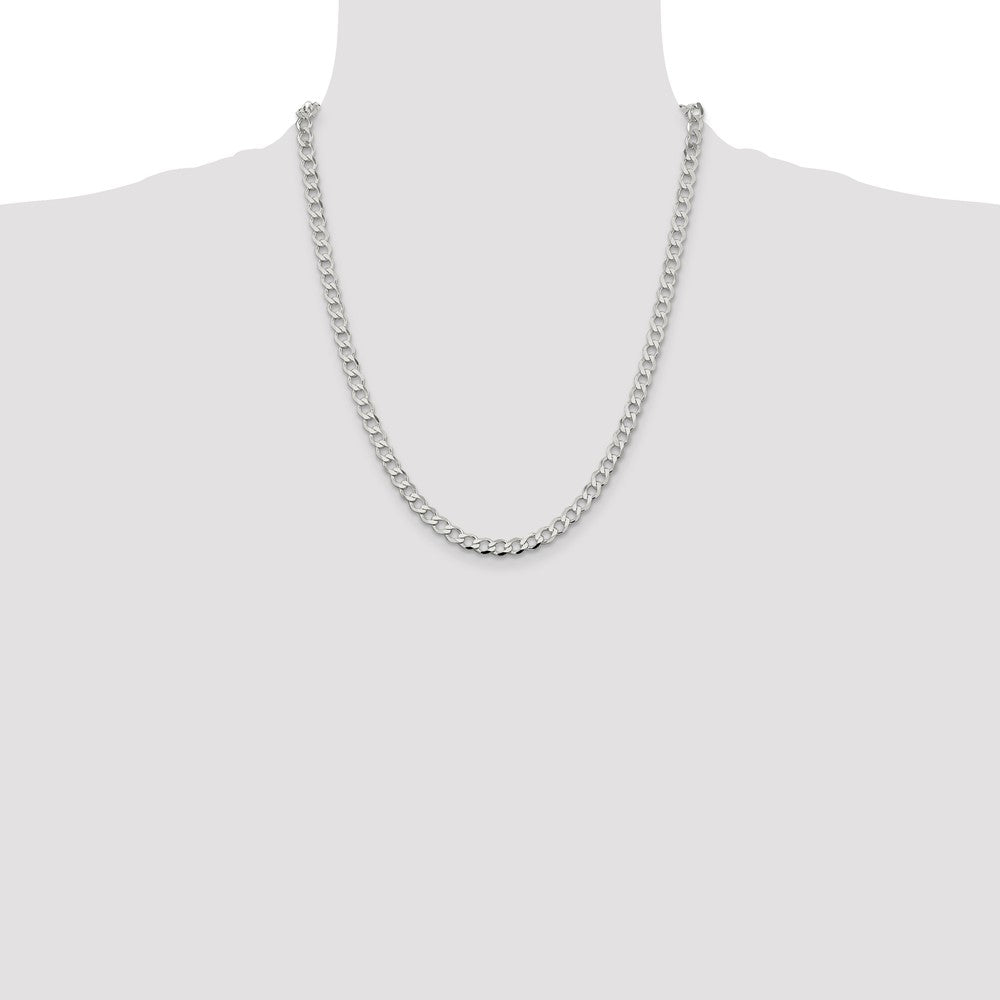 Sterling Silver 5.3mm Semi-solid Flat Curb Chain