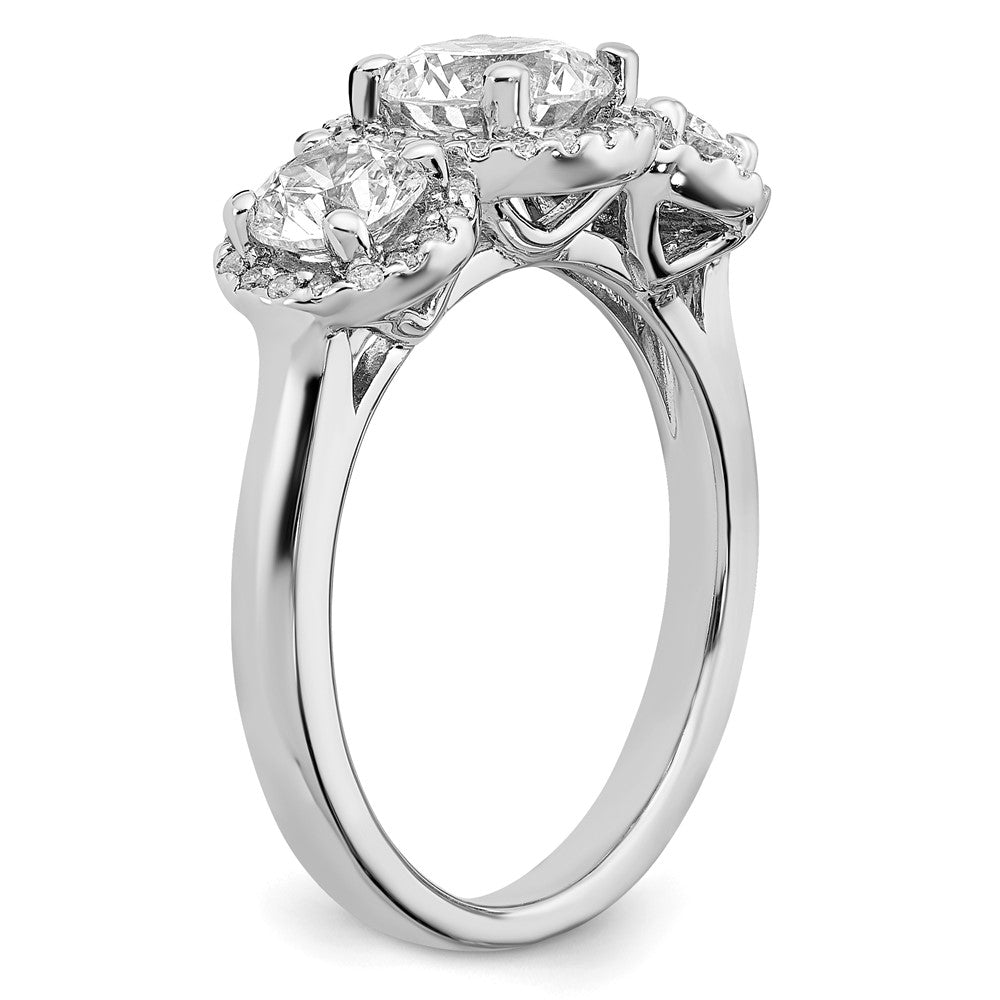 Sterling Silver Rhodium-plated Diamonore 3 Stone Halo Ring