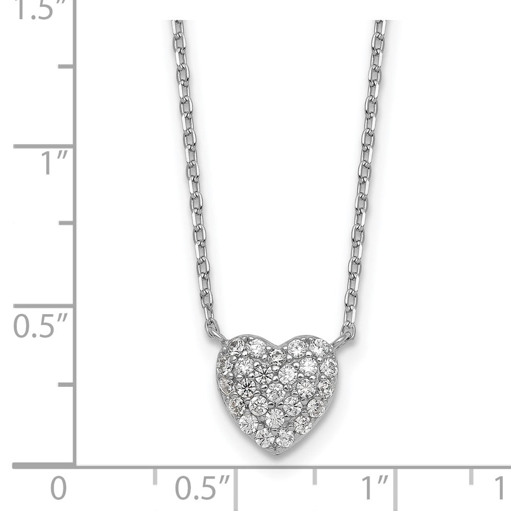 Sterling Silver Rhodium-plated Polished Pave CZ Heart 16 Inch with 2 Inch Extension Necklace 16 Inches
