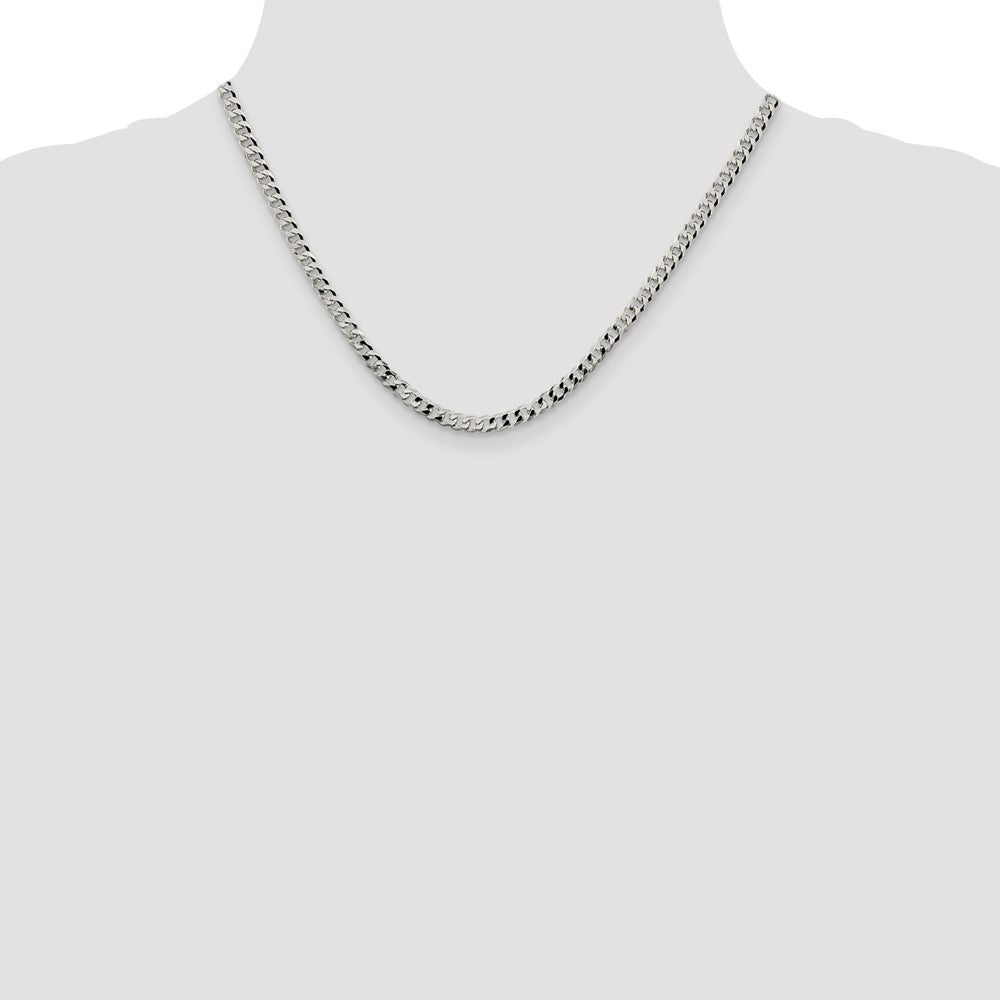 Sterling Silver 4mm Beveled Curb Chain 18 Inches