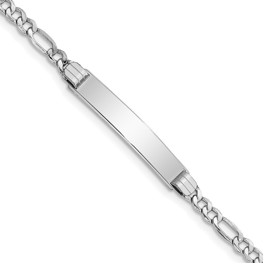 14k WG Polished Semi-Solid Figaro Link ID Bracelet 7 inches