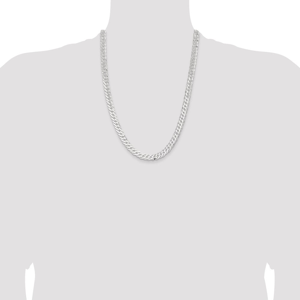 Sterling Silver 7.75mm 6 Side D/C Flat Double Curb Chain 24 Inches