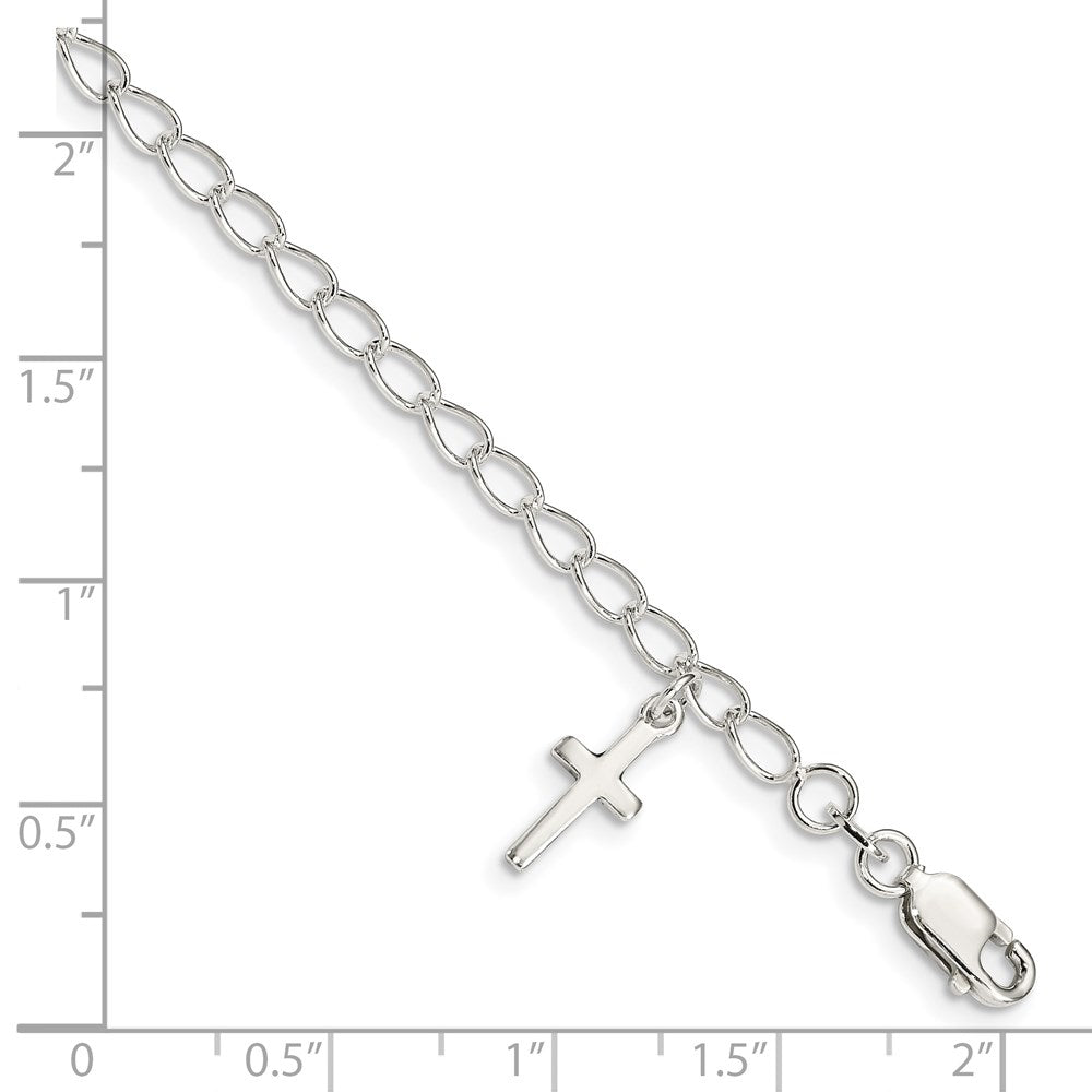 Sterling Silver Polished Latin Cross Charm with 1in Ext. Children's Bracele 7 inches
