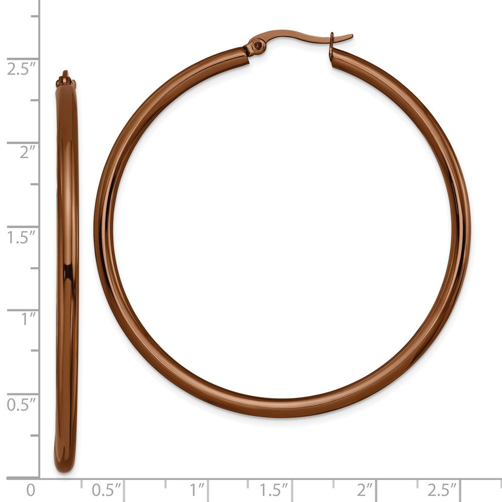 Stainless Steel Polished Brown IP-plated Round Hoop Earrings