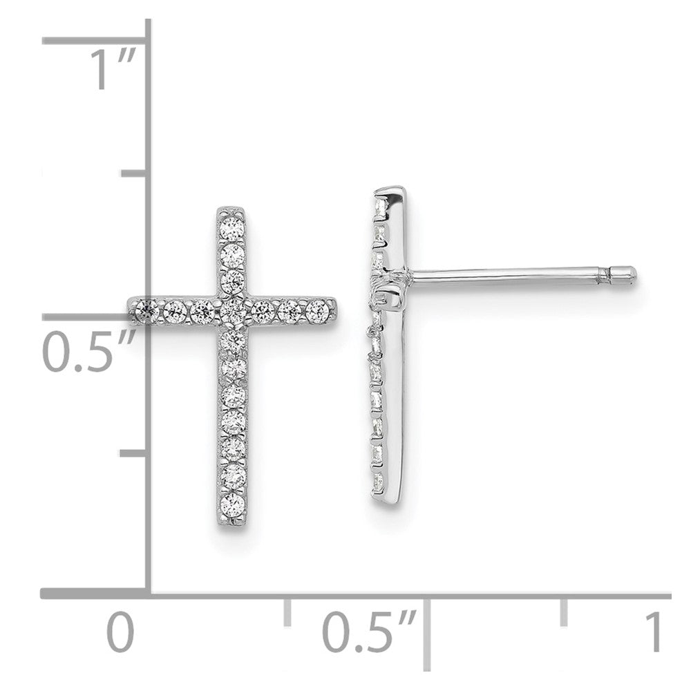 Cheryl M Sterling Silver Rhodium-plated Brilliant-cut CZ Cross Post Earrings