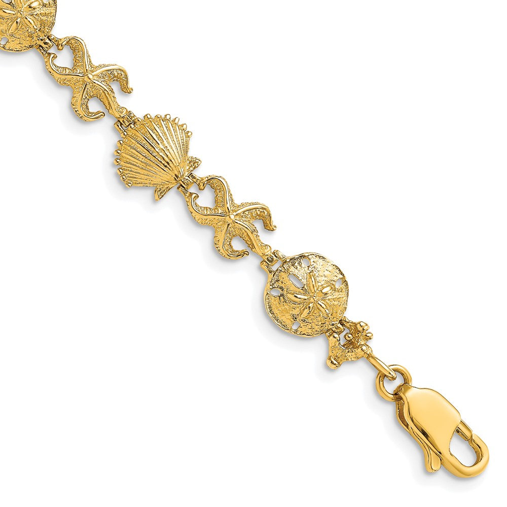 14K Shell, Sand Dollar, Starfish Bracelet