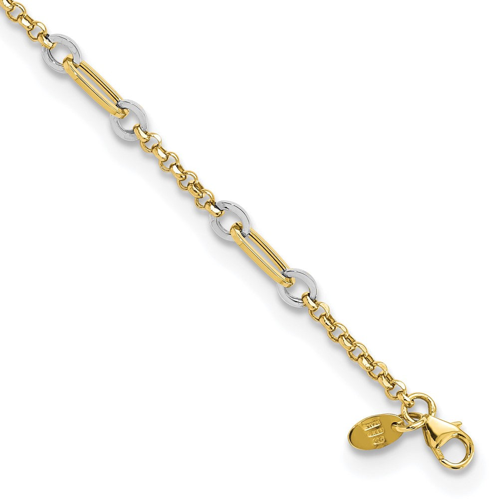 14K Two-tone Fancy Oval Link and Chain w/.5 in ext Bracelet 7.5 inches