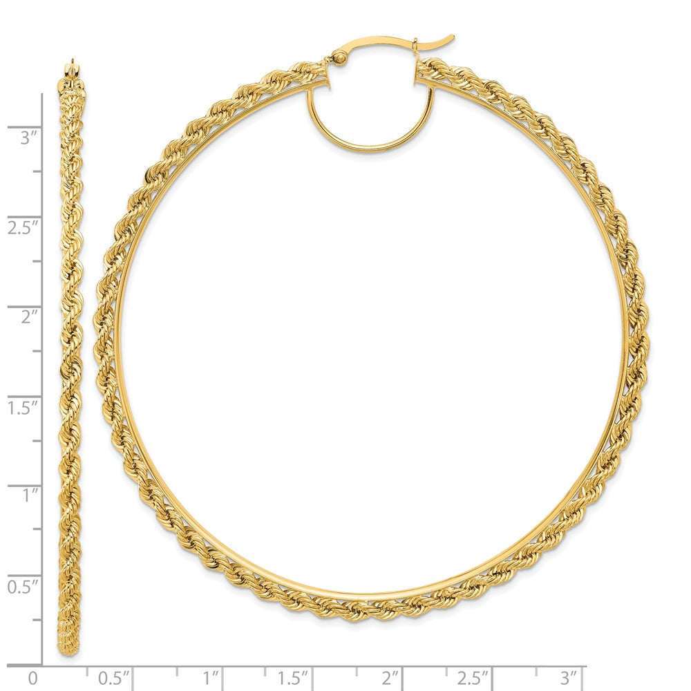 14K Gold Polished & Diamond-Cut Rope 2.95mm Hoop Earrings
