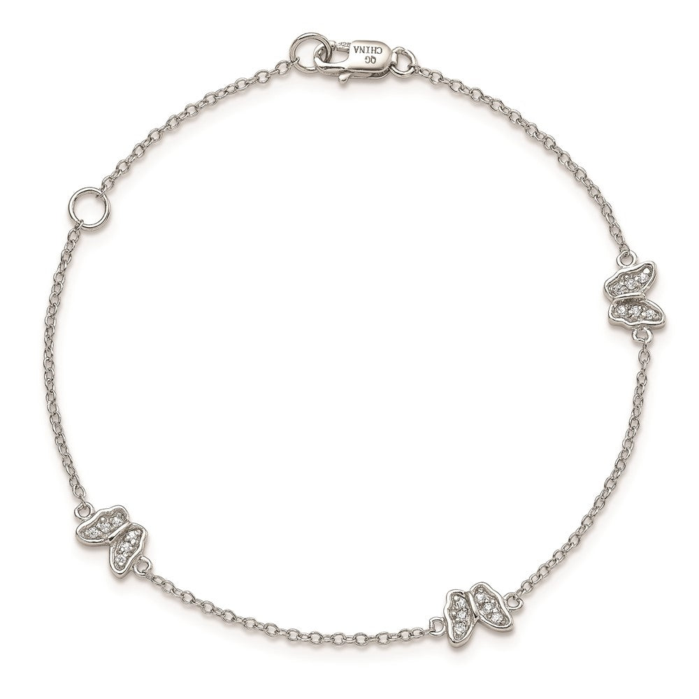 Sterling Silver Rhodium-plated Polished CZ Butterflies 6 inch Bracelet with 1 inch extension 7 inches