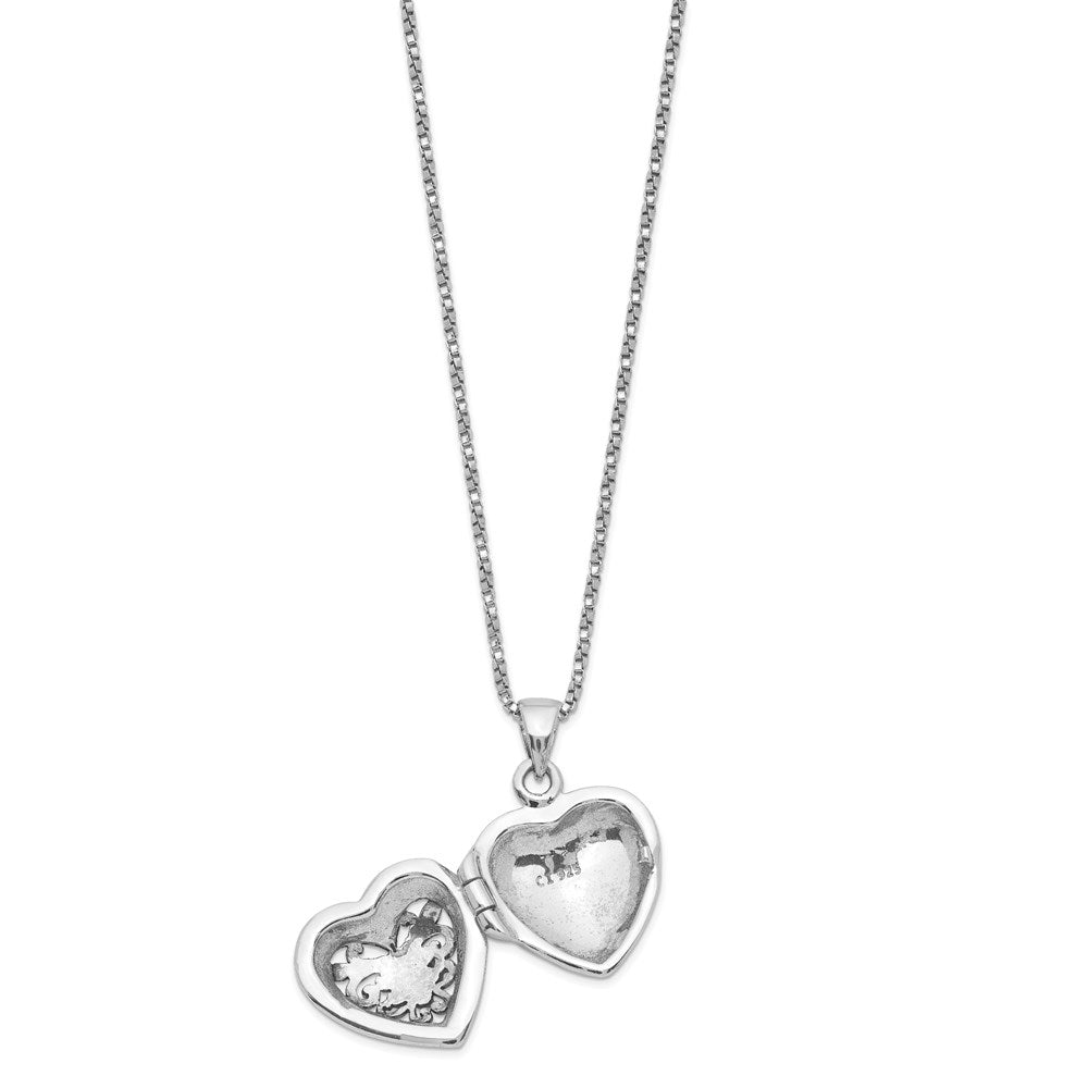 Sterling Silver Rhod-pltd Floral Marcasite Heart Locket 18in Necklace 18 Inches