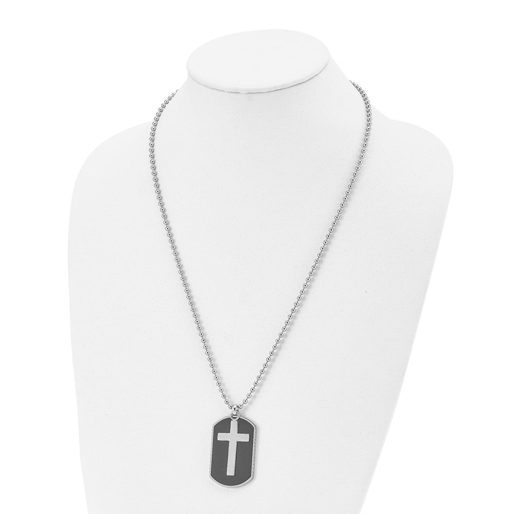 Stainless Steel Polished Black IP-plated 2 Piece Cross Dog Tag Necklace