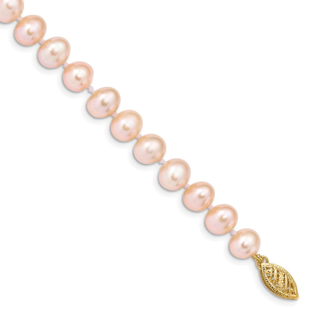 14k 7-8mm Pink Near-Round Freshwater Cultured Pearl 7.5 inch Bracelet 7.5 inches