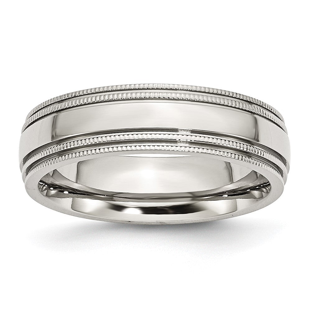 Stainless Steel Polished 6mm Grooved and Beaded Band Size - 10